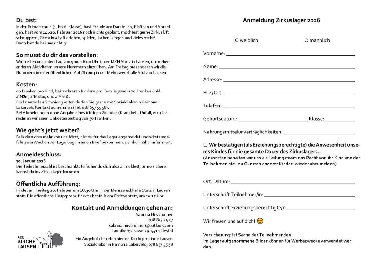 News » Anmeldung für das Zirkuslager 2026