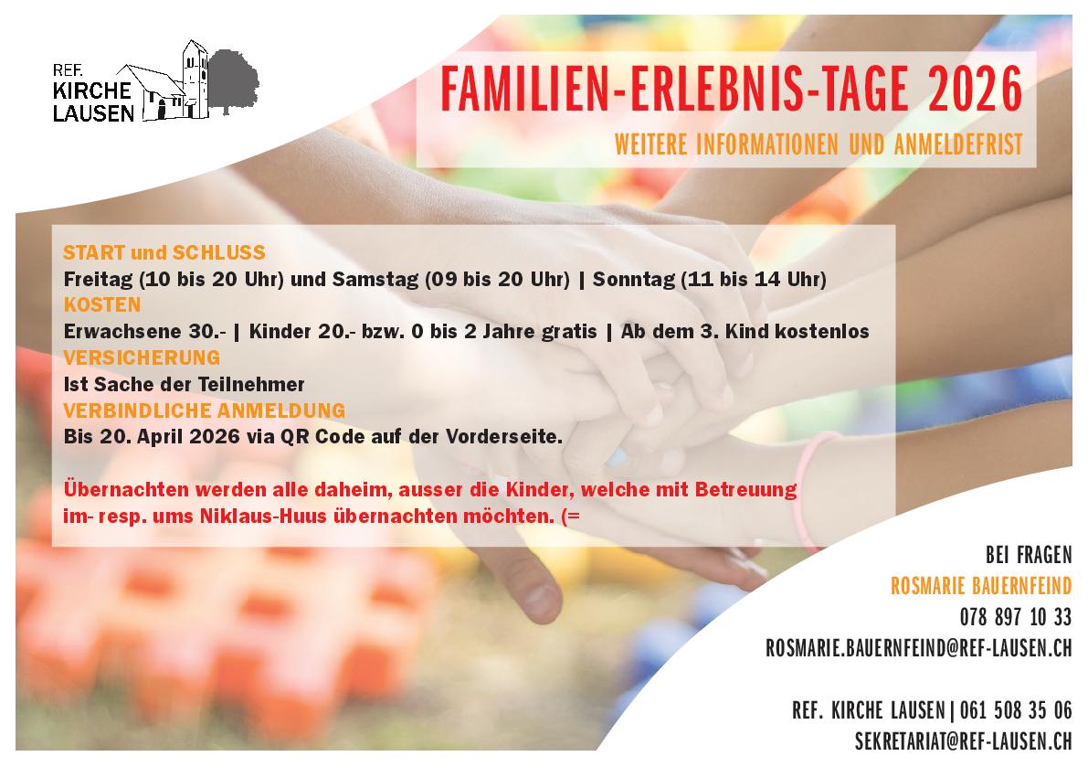 News » Anmeldung fürs Familien Wochenende vom 1.-3. Mai 2026